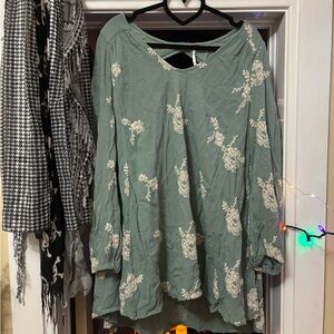 Free People Green Floral Babydoll Dress